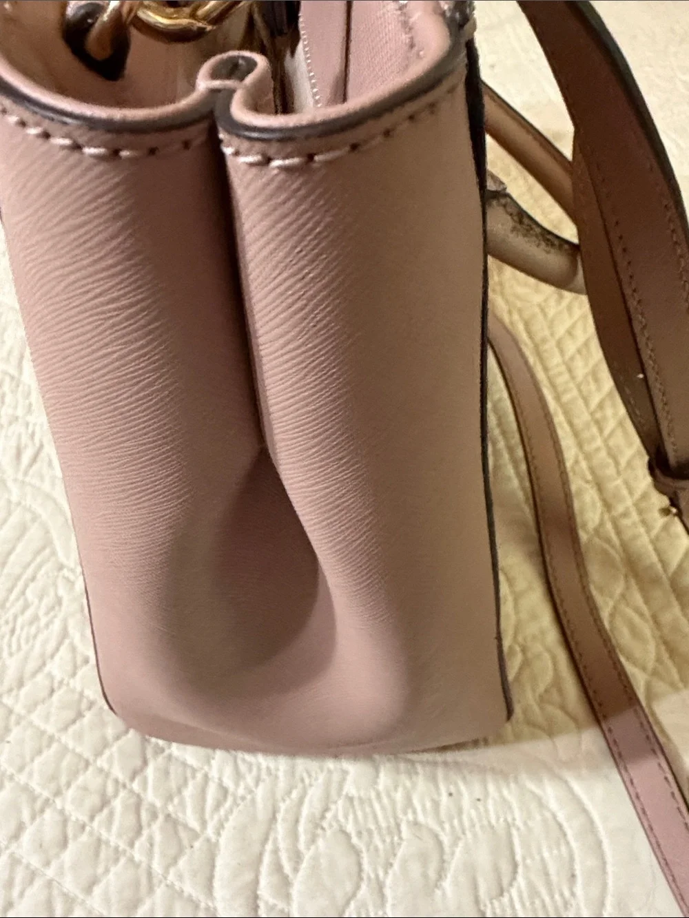 Michael Kors Mauve Leather Satchel with Gold Hardware. Long strap included.